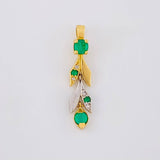 Dije Liana De Hojas 1.6gr / 2.8cm / Articulada Esmeraldas 32Ptos Diamante 5Pts Dos Oros Amarillo Blanco 18K (Joya)