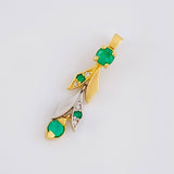 Dije Liana De Hojas 1.6gr / 2.8cm / Articulada Esmeraldas 32Ptos Diamante 5Pts Dos Oros Amarillo Blanco 18K (Joya)