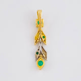 Dije Liana De Hojas 1.6gr / 2.8cm / Articulada Esmeraldas 32Ptos Diamante 5Pts Dos Oros Amarillo Blanco 18K (Joya)