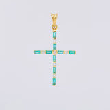 Dije Cruz Cuadros Rectangulares Esmeraldas 28pts Diamantes 8pts 1.05g / 2.9cm Oro Amarillo 18K