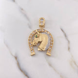 Dije Herradura Caballo 13.4gr / 5.2cm / Circones Blancos Verde Dos Oros Amarillo Blanco 18K $