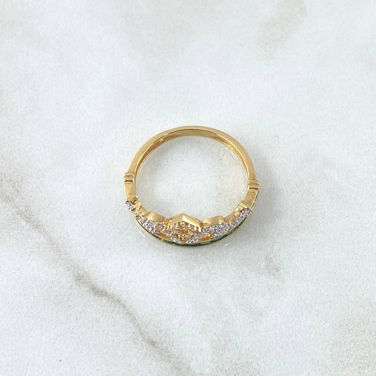Anillo Corona 3gr / T6 1/2 / Circones Blancos verdes Oro Amarillo 18K ©