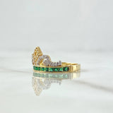 Anillo Corona 3gr / T6 1/2 / Circones Blancos verdes Oro Amarillo 18K ©