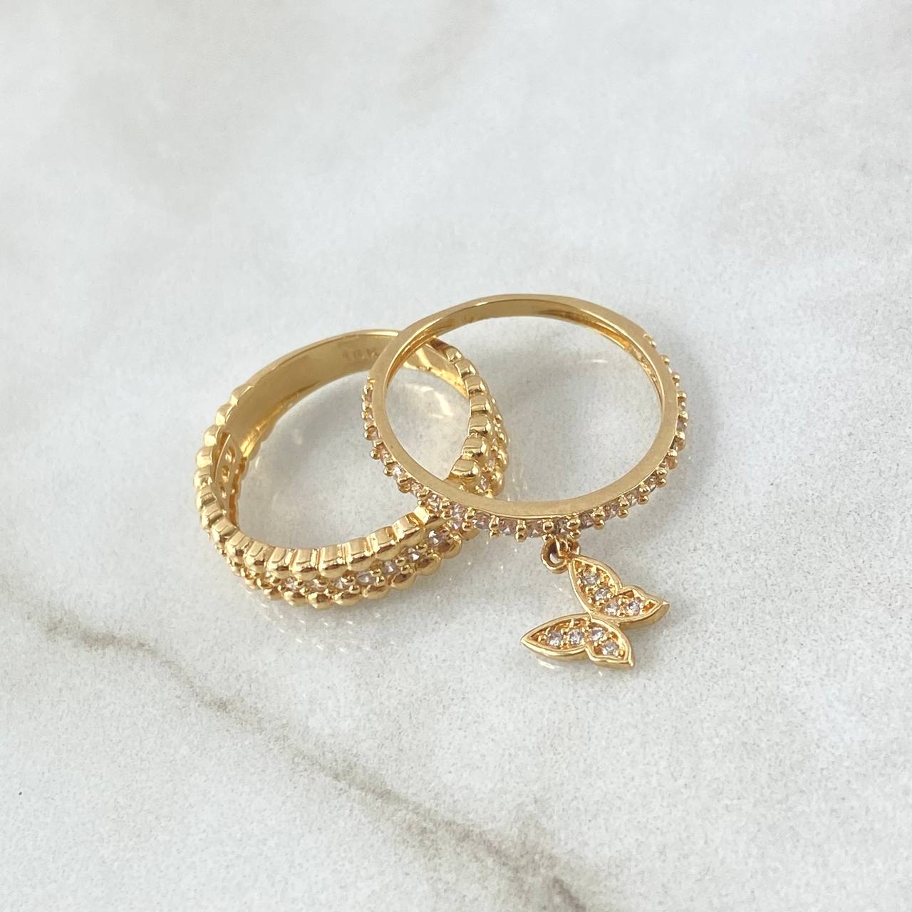 Anillo Pareja Mariposa Colgante  4.55gr / T6- 6 1/4 / Circones Blancos Oro Amarillo 18K ©