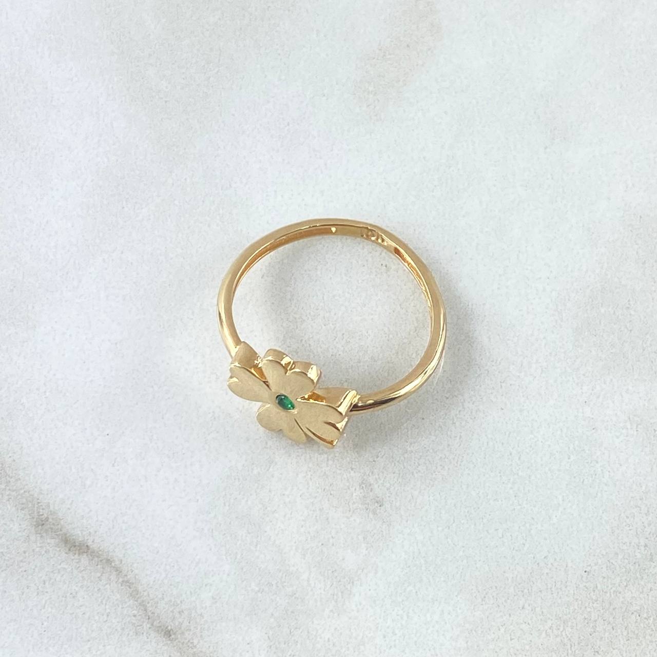 Anillo Trebol Liso 2.15gr / T7 / Liso Circon verde Oro Amarillo 18K ©