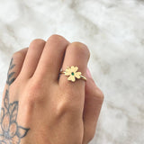 Anillo Trebol Liso 2gr / T7 1/2 / Liso Circon Verde Oro Amarillo 18K *