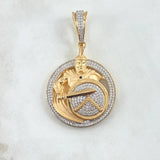 Dije Medalla Gladiador Espartano  17.65gr / 5cm / Circones Blancos Negro Oro Amarillo 18K *