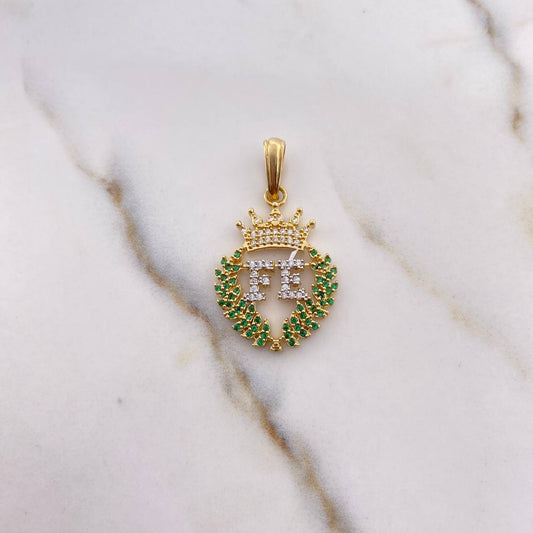 Dije Corona Fe 4.6gr / 3.3cm / Circones Blancos Verdes Oro Amarillo 18K $