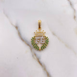 Dije Corona Fe 4.6gr / 3.3cm / Circones Blancos Verdes Oro Amarillo 18K $