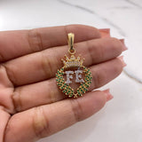 Dije Corona Fe 4.6gr / 3.3cm / Circones Blancos Verdes Oro Amarillo 18K $