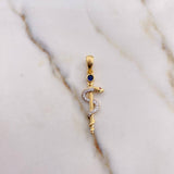Dije Baston Hermes 2.4gr / 3.7cm / Circones Blancos azul Fucsia Oro Amarillo 18K $