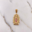 Dije Virgen Guadalupe 4.65gr / 3.8cm / Circones Verdes Fucsias Oro Amarillo 18K $