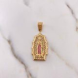 Dije Virgen Guadalupe 4.65gr / 3.8cm / Circones Verdes Fucsias Oro Amarillo 18K $