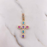 Dije Cruz Tupida 5.05gr / 4.5cm / Circones Colores Oro Amarillo 18K &