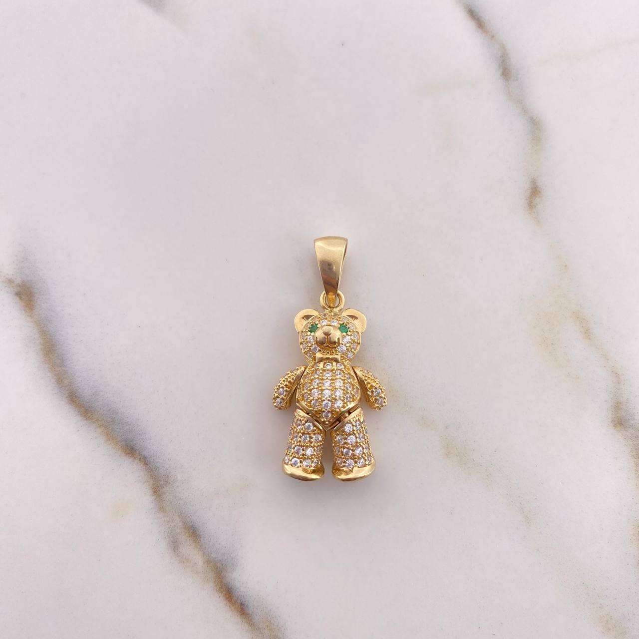 Dije Oso Articulado 4.7gr / 3cm / Circones Blancos Verdes Oro Amarillo 18K $