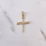 Dije Cruz Clavo 1.95gr / 3.5cm / Circones Blancos Oro Amarillo 18K $