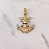 Dije Ancla Calavera 9.3gr / 4.2cm / Circones Negros Blancos Tres Oros 18K $
