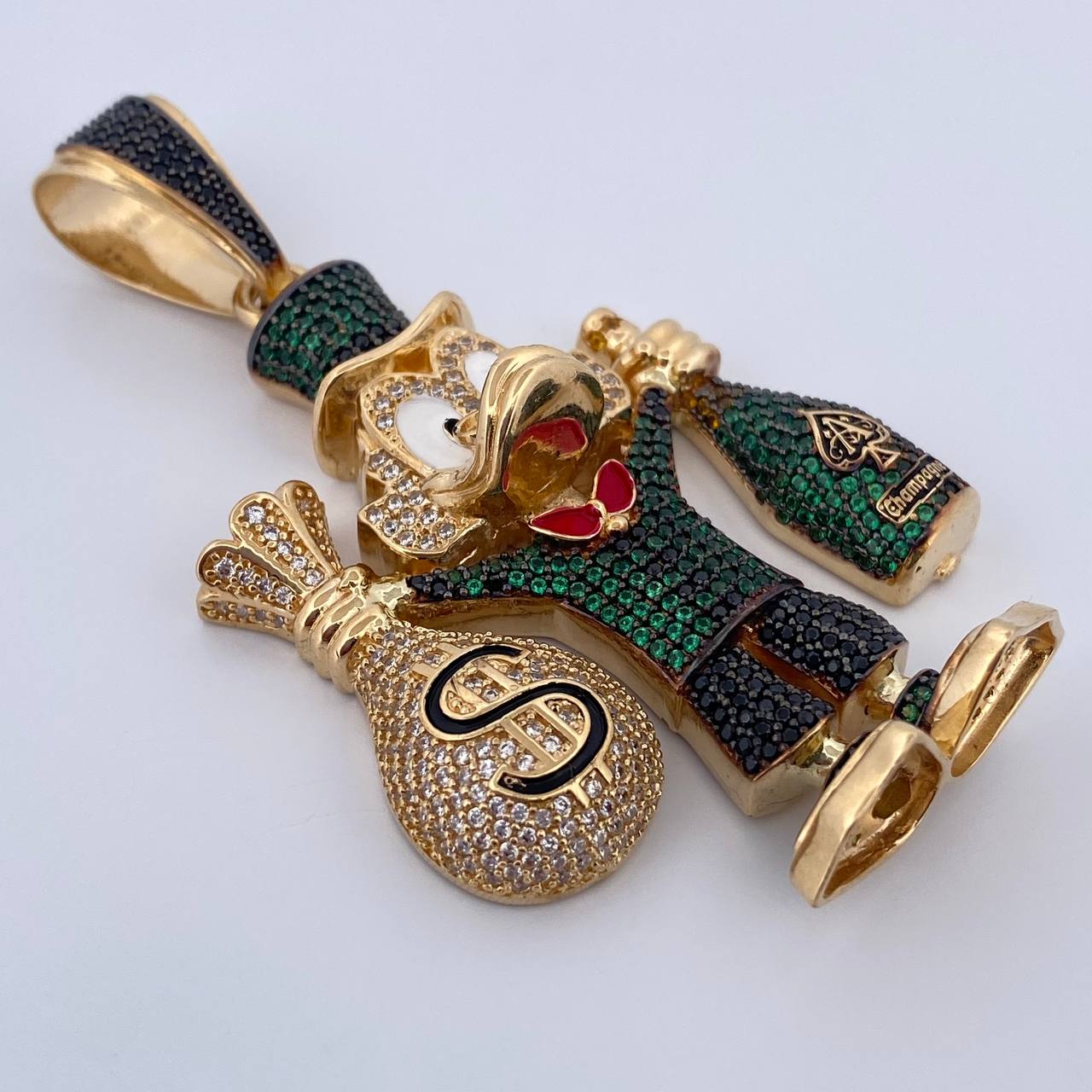 Dije Pato Bolsa Dinero Botella Champagne 34.85gr / 6.7cm / Oro 18K $
