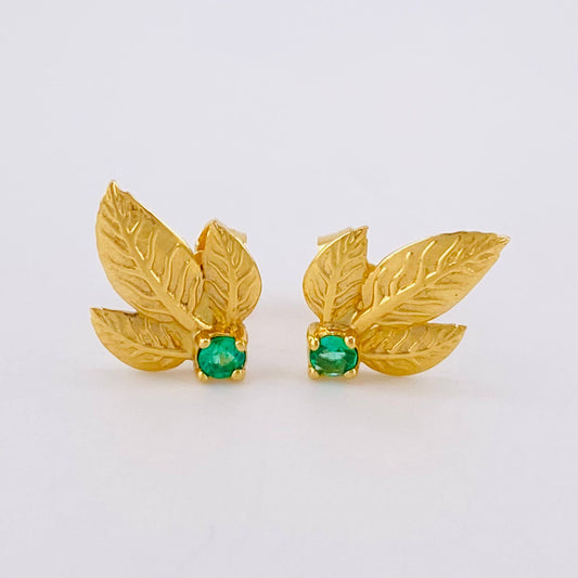 Topos Hoja Triple 2.35gr / 1.4cm / Mini Esmeralda 18 pts Oro Amarillo (Joya)