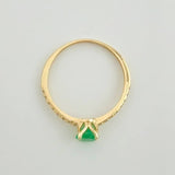 Anillo Solitario 4 Garras Esmeraldas 5pts .diamantes 3 Dts 1.4g / T7 Oro Amarillo 18K