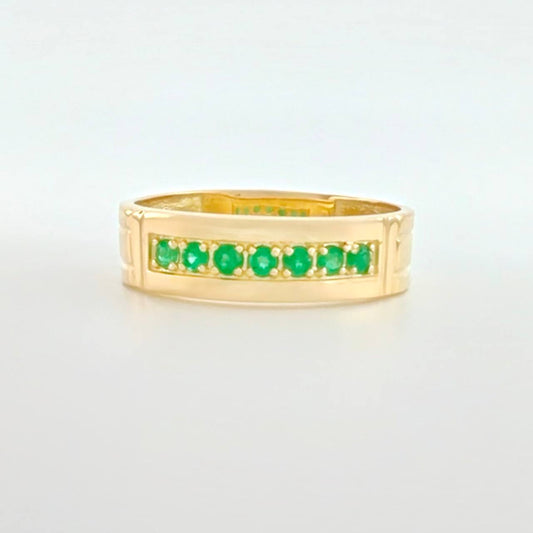 Anillo Carril con Engaste Esmeraldas 23pts 3.9g / T10 1/2 Oro Amarillo 18K