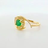 Anillo Solitario Oleado Esmeraldas 44pts .diamantes 2 Dts 2.65g / T8 Oro Amarillo 18K