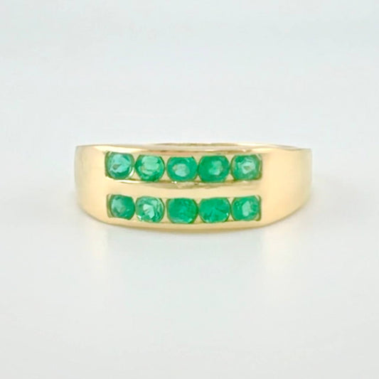 Anillo Carril Doble Linea Esmeraldas 52pts 2.8g / T7 1/4 Oro Amarillo 18K