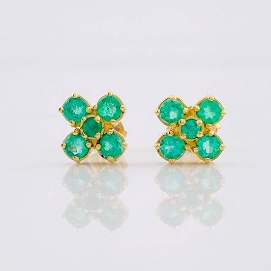 Topos Flor 4 Petalos Esmeraldas 75pts 2.1g / 7.8mm Oro Amarillo 18K