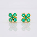 Topos Flor 4 Petalos Esmeraldas 75pts 2.1g / 7.8mm Oro Amarillo 18K