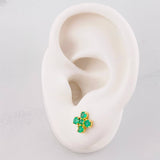 Topos Flor 4 Petalos Esmeraldas 75pts 2.1g / 7.8mm Oro Amarillo 18K