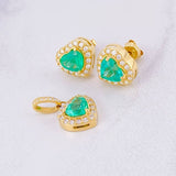 Topos Set Corazón Tupido con Dije Esmeralda 2.88pts Diamantes 79pts 6.7g / 11.2mm Oro Amarillo 18K