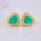 Topos Set Corazón Tupido con Dije Esmeralda 2.88pts Diamantes 79pts 6.7g / 11.2mm Oro Amarillo 18K