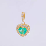 Topos Set Corazón Tupido con Dije Esmeralda 2.88pts Diamantes 79pts 6.7g / 11.2mm Oro Amarillo 18K