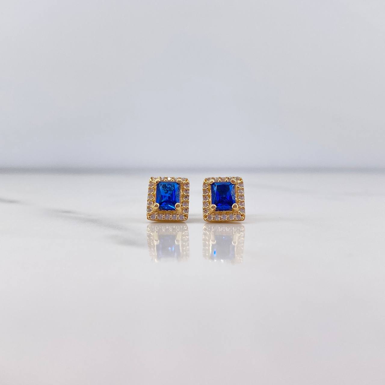 Topos Halo Cuadrado 2.4gr / Circones Azul Blancos Oro Amarillo 18K &