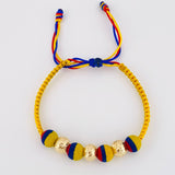 Pulsera Tejida Tricolor Neopreno Bolas Diamantadas 8Mm / 3 Und Oro Amarillo 18K (A.C)