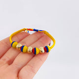 Pulsera Tejida Tricolor Neopreno Bolas Diamantadas 8Mm / 3 Und Oro Amarillo 18K (A.C)