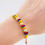 Pulsera Tejida Tricolor Neopreno Bolas Diamantadas 8Mm / 3 Und Oro Amarillo 18K (A.C)