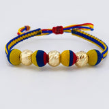 Pulsera Tejida Tricolor Neopreno Bolas Diamantadas 8Mm / 3 Und Oro Amarillo 18K (A.C)