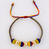 Pulsera Tejida Tricolor Neopreno Bolas Diamantadas 8Mm / 3 Und Oro Amarillo 18K (A.C)
