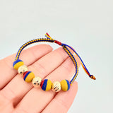 Pulsera Tejida Tricolor Neopreno Bolas Diamantadas 8Mm / 3 Und Oro Amarillo 18K (A.C)