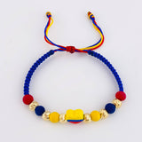 Pulsera Tejida Tricolor Corazón Bolas Diamantadas 6Mm / 6 Und Oro Amarillo 18K (A.C)