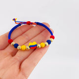 Pulsera Tejida Tricolor Corazón Bolas Diamantadas 6Mm / 6 Und Oro Amarillo 18K (A.C)