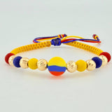 Pulsera Tejida Tricolor Circulo bolas Diamantadas 6Mm / 6 Und Oro Amarillo 18K