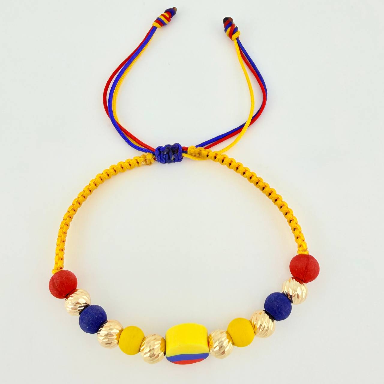 Pulsera Tejida Tricolor Circulo bolas Diamantadas 6Mm / 6 Und Oro Amarillo 18K