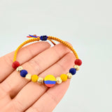 Pulsera Tejida Tricolor Circulo bolas Diamantadas 6Mm / 6 Und Oro Amarillo 18K