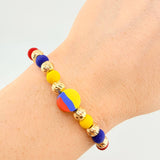 Pulsera Tejida Tricolor Circulo bolas Diamantadas 6Mm / 6 Und Oro Amarillo 18K