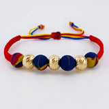 Pulsera Tejida Tricolor Neopreno Bolas Diamantadas 8Mm / 3 Und Oro Amarillo 18K (A.C)