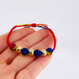 Pulsera Tejida Tricolor Neopreno Bolas Diamantadas 8Mm / 3 Und Oro Amarillo 18K (A.C)