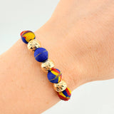 Pulsera Tejida Tricolor Neopreno Bolas Diamantadas 8Mm / 3 Und Oro Amarillo 18K (A.C)