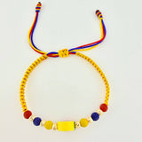 Pulsera Tejida Tricolor Circulo Bolas Diamantadas 4Mm / 6 Und Oro Amarillo 18K